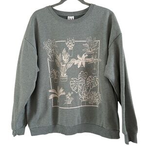 Succulent Plant Lady Sage Green Botanical Print Women's Sweatshirt Size XXL